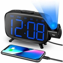 CGV CR-P10 Radio Despertador con Proyección de Hora en Techo, Doble Alarma, Radio FM, Display LED, Botones Grandes, Fácil de Usar