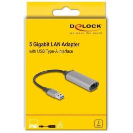 DeLOCK 81571 Adaptador USB Tipo-A a LAN RJ-45 de 5 Gigabit/s. Antracita. Cable 0.15m. Compatible Windows/Linux/Mac
