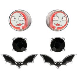 PEERS HARDY Disney Set 3 Pares de Pendientes Pesadilla Antes de Navidad - Jack, Sally y Murciélago Esmaltado Oficial