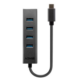 Lindy Hub USB 3.2 Gen 1 de 4 Puertos SuperSpeed (5Gbps) Tipo C a 4x Tipo A - Plug & Play Compatible con USB 2.0/1.1