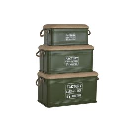 DKD Home Decor Baul Urban Set de 3, Verde Musgo y Natural, de Metal y Fibra, con Asa - Medidas: 69x37x37.5 cm DKD Home Decor Baul Urban Set de 3, Verde Musgo y Natural, de Metal y Fibra, con Asa - Medidas: 69x37x37.5 cm