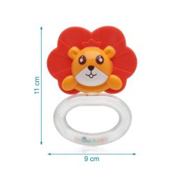 KioKids Mordedor Sonajero León de Silicona Naranja para Alivio Dentición y Estimulación Sensorial Bebés +3 Meses