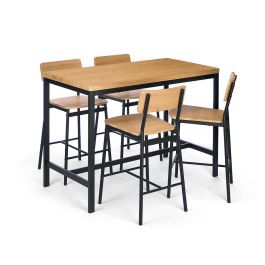 Set Mesa y 4 Taburetes Giftdecor 125x62x15 cm, Madera y Negro Set Mesa y 4 Taburetes Giftdecor 125x62x15 cm, Madera y Negro