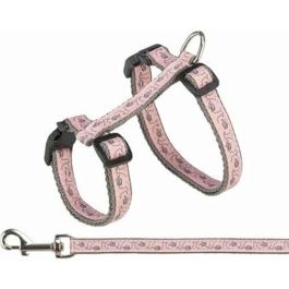 Trixie TRI1740204668942 Arnés Ajustable con Correa, Medidas Cuello/Pecho 27-45 cm, Ancho 13 mm, Largo 1.20 m, Colores Gris y Rosa