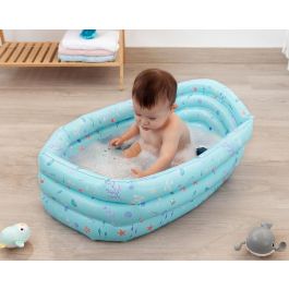 KioKids Bañera Hinchable para Bebés +0 Meses Azul Portátil de Viaje, Segura y Duradera, Fácil de Inflar y Limpiar