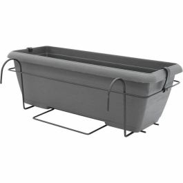 Garden Id 12228969 Kit Macetero con Soporte Metálico y Bandeja Integrada, Negro Antracita, 50 cm, Efecto Piedra, Reciclado/Reciclable