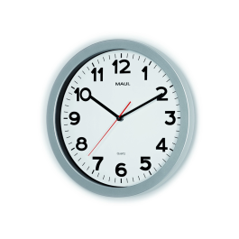 Maul Reloj de Pared Redondo Eléctrico 35 cm Diámetro, Marco de Plástico Irrompible, Cristal Mineral, Color Plata