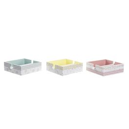 DKD Home Decor Servilletero Shabby Vichy Sweet de MDF y Metal, Colores Surtidos (Verde, Rojo, Amarillo), 18x6x22 cm - Pack de 3 Unidades