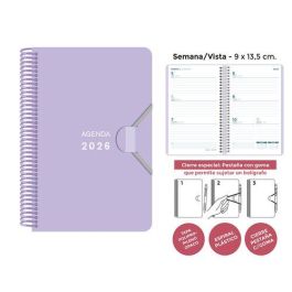 Agenda Anual (2026) Senfort Mini Espiral Tapa Pp Con Goma 90X135 S/V Lila Pastel Precio: 7.58999967. SKU: B1H8GDK8JL