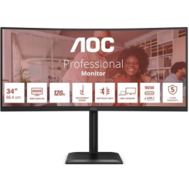 AOC Monitor Curvo Profesional 34" CU34E4CV - UltraWide QHD (WQHD) 3440 x 1440, 120 Hz, HDR10, USB-C 90W PD, KVM, Regulable en Altura, Negro Precio: 388.69000005. SKU: B1E6SK35XS