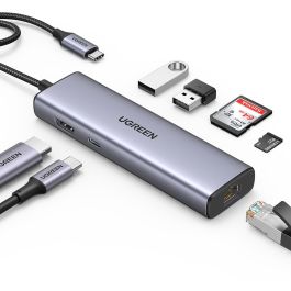 Ugreen USB-C Hub 6 en 1 con 2 USB 3.0, HDMI 4K, Gigabit Ethernet RJ45, Lector SD/TF y Carga PD Precio: 51.49999943. SKU: B1JR3236BB