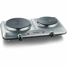 Severin DK1014 Placa de cocción independiente de hierro fundido, 2500W, dos placas de 15 y 18 cm, acero inoxidable, termostato ajustable