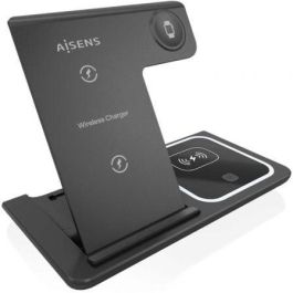 Aisens Cargador Inalámbrico USB-C 3 en 1 de 15W para Móvil, Apple Watch y Auriculares, Negro