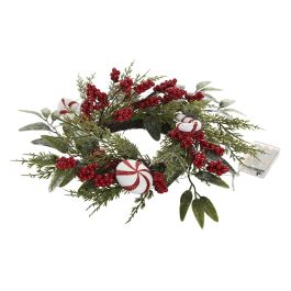 DKD Home Decor Corona Navidad Tradicional Verde Rojo de PVC con 35 luces LED y 3 pilas AA, 46 cm (2 Unidades)