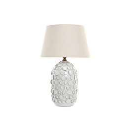 DKD Home Decor Lámpara de Sobremesa Mediterráneo, Porcelana y Lino Blanco Roto 40x64x40 cm, E27, 50W