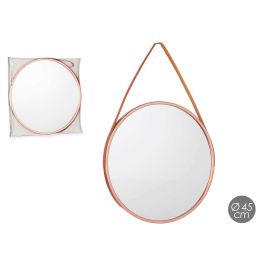 Espejo redondo con asa de polipiel bronce Giftdecor 45x45 cm (4 Unidades)