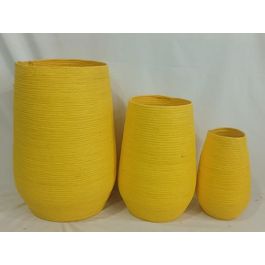 DKD Home Decor Macetero Urban de Fibra Amarillo 30 x 30 x 60 cm - Set de 3 Piezas