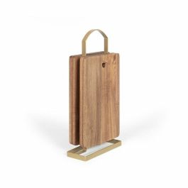 LIVOO Juego de 4 tablas de cortar MES152 Madera de acacia FSC 22 x 14 cm con Soporte de metal