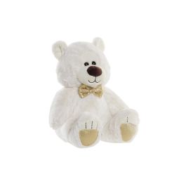 DKD Home Decor Peluche Osito de Poliéster Blanco Dorado con Pajarita para Niños, Decoración Infantil 30x36x30 cm