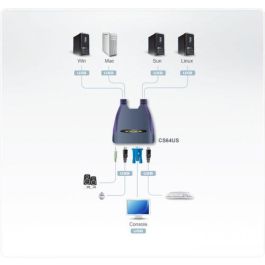 Aten CS64US KVM Switch USB VGA de 4 Puertos con Audio, Compartición de Periféricos USB y Cables Integrados