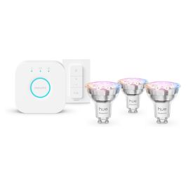 Philips Hue Starter Kit Essential GU10, 3 Bombillas Inteligentes White & Color Ambiance + Puente Bridge V2 + Regulador de Intensidad, Bluetooth/Zigbee, IP20, 16 Millones de Colores Precio: 112.7115. SKU: B167R332EW