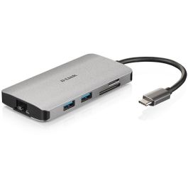 D-Link Hub USB-C DUB-M810 8 Puertos con HDMI 4K, 3x USB 3.0, SD/microSD, Gigabit Ethernet, Suministro de Energía 100W, Gris Aluminio