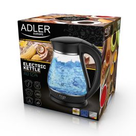 Adler Hervidor de agua AD 1274, Cristal, 2200 W, 1.7 L, Apagado Automático, Base Giratoria 360°, Protección contra Ebullición