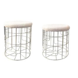 DKD Home Decor Reposapies Moderno Poliester Metal Dorado Blanco Set de 2 38x44x38 cm Altura Asiento 44/39 cm Precio: 75.68999999. SKU: S3041878