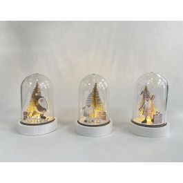 DKD Home Decor Decoración Luminosa Navidad Fantasía LED Cristal Surtido Colores Blanco Dorado Rosa Gris 9x13x9 cm (12 Unidades)