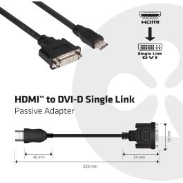 Club 3D Adaptador HDMI a DVI Single Link, 0.40m, Conector Macho a Hembra, Resolución 1920x1200 Píxeles, Negro
