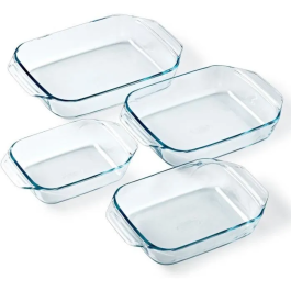 Pyrex 3426470297912 Juego de 4 Fuentes para Horno de Vidrio Rectangular 27/31/35/39 cm