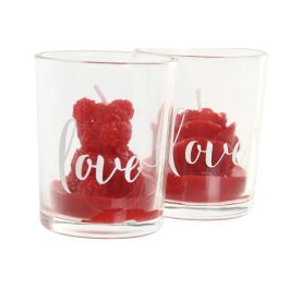 DKD Home Decor Vela San Valentin Urban Rojo Cera Parafina Cristal 5x5x6.5 cm Oso Rosa Love Fresa 30gr 12 Unidades
