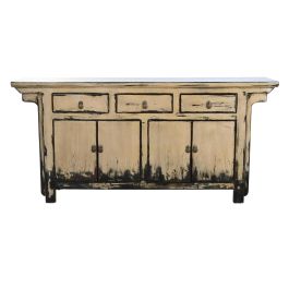 DKD Home Decor Buffet Oriental Madera de Olmo Crema y Marrón Oscuro 176x42x83 cm con 3 Cajones, 4 Puertas y 2 Estanterías
