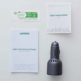 Ugreen Cargador de Coche 63W, 1 USB-C + 1 USB-A, Modelo UGR6941876230235, Color Gris