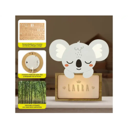 Wondee Lámpara Infantil Personalizable Little Koala Oso Perezoso Madera Sostenible Luz Nocturna Quit Miedos Regalo Bebé