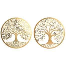 DKD Home Decor Adorno de Pared Shabby Chic con Diseño de Árbol Metálico Dorado, Dimensiones 60x60x1 cm, Set de 4 Unidades