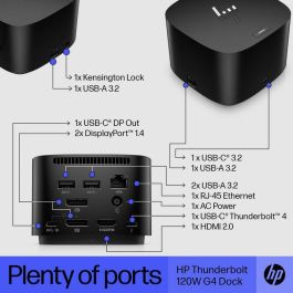 HP ZBook Thunderbolt Dock G4 120W Base de Acoplamiento Alámbrico Thunderbolt 4 Negro Puertos USB HDMI DisplayPort Ethernet Kensington