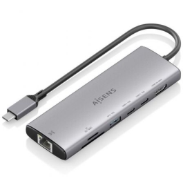 Aisens ASUC-7P032-GR Docking USB-C 7 en 1 con HDMI 4K, Ethernet Gigabit, 2x USB-C 10G, USB-A 10G y Lector Tarjetas Gris