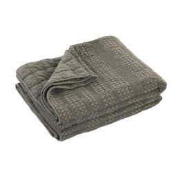 DKD Home Decor Colcha Boho Gris Algodón 260 x 1980 cm (2 Unidades) 120 gsm Lavada a la Piedra