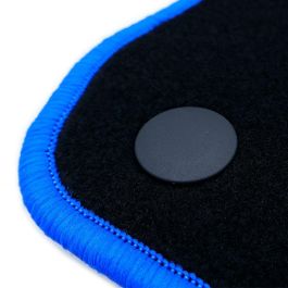 OCC Design OCCDC0013BL Juego de Alfombrillas a Medida Dacia Sandero 2012-2016 5 Piezas Ribete Azul, Velour Antideslizante, Anclaje Original