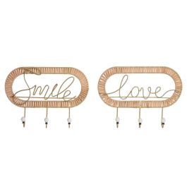 Perchero de Pared Home ESPRIT Dorado Natural Metal Ratán 40 x 6,4 x 28,6 cm (2 Unidades) Precio: 52.5000003. SKU: B19C43BGJA