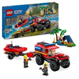 LEGO 60412 City Camión de Bomberos 4x4 y Bote Salvavidas, Juguete con Barco, Remolque y Minifiguras