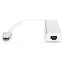 DIGITUS Adaptador USB-Hub 3 Puertos USB 3.0 + 1 Puerto LAN Gigabit Ethernet Plata Blanco