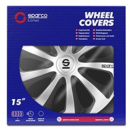 Spc SPC1573SVBK Tapacubos Sicilia Bicolor 15" Plata-Negro 4 Unidades, ABS Alta Resistencia, Ligeros y Anticorrosión