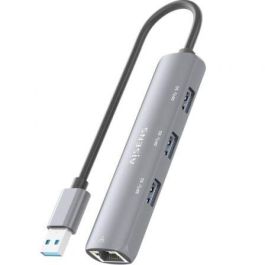 Aisens ASUC-4P034-GR Hub USB 3.0 a Gigabit Ethernet con 3 Puertos USB-A, Gris