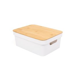Confortime Caja Ordenación Multiusos Plástico Tapa Bambú Medidas 36x27x14 cm