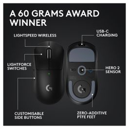 Logitech G Pro Ratón Inalámbrico Gaming con Sensor HERO y Tecnología LIGHTSPEED Negro