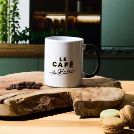 Home Deco Factory Mug Bistrot Le Café du Bistrot, Cerámica Blanca con Asa Negra, 300 ml