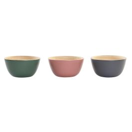 DKD Home Decor Bol Balines de Bambú Set de 4 piezas Colores Surtidos (Verde, Rosa, Gris Oscuro) 12.7x3.5x32 cm Colección Vermos