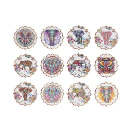 DKD Home Decor Posavasos Indio Multicolor de Dolomite y Corcho con Diseño Elefante 10.8 x 10.8 x 0.7 cm (72 Unidades)